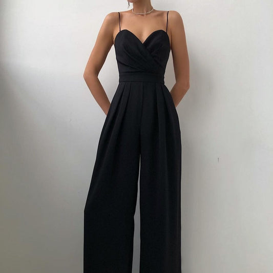 Islena | Women’s Spaghetti Strap Wide-Leg Jumpsuit with Wrapped Bodice