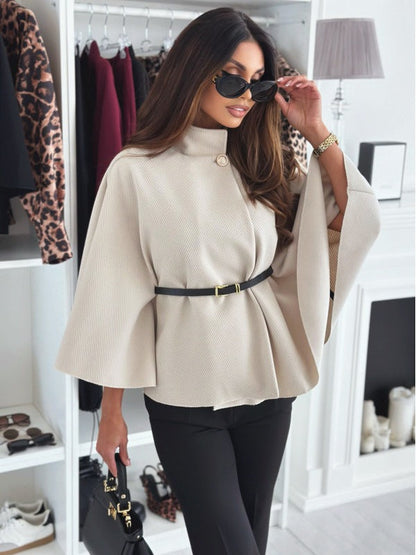 Elaris | Women’s Belted Cape Coat with High Neck